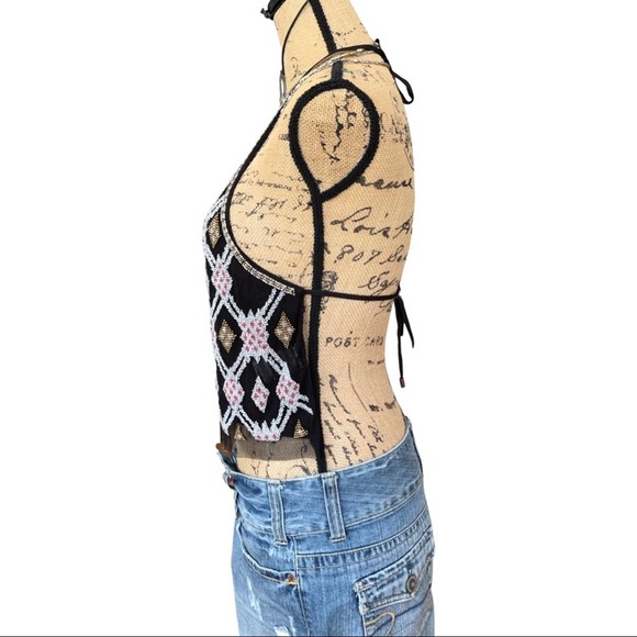 ECOTE boho Bralette top beaded back & neck tie fully lined size SMALL - Picture 5 of 15